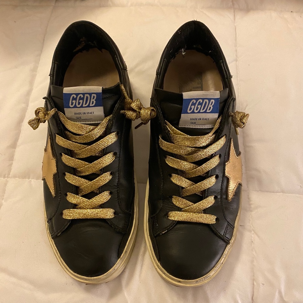 Black Leather with Gold ⭐️ Hi-Star Golden Goose Sneakers